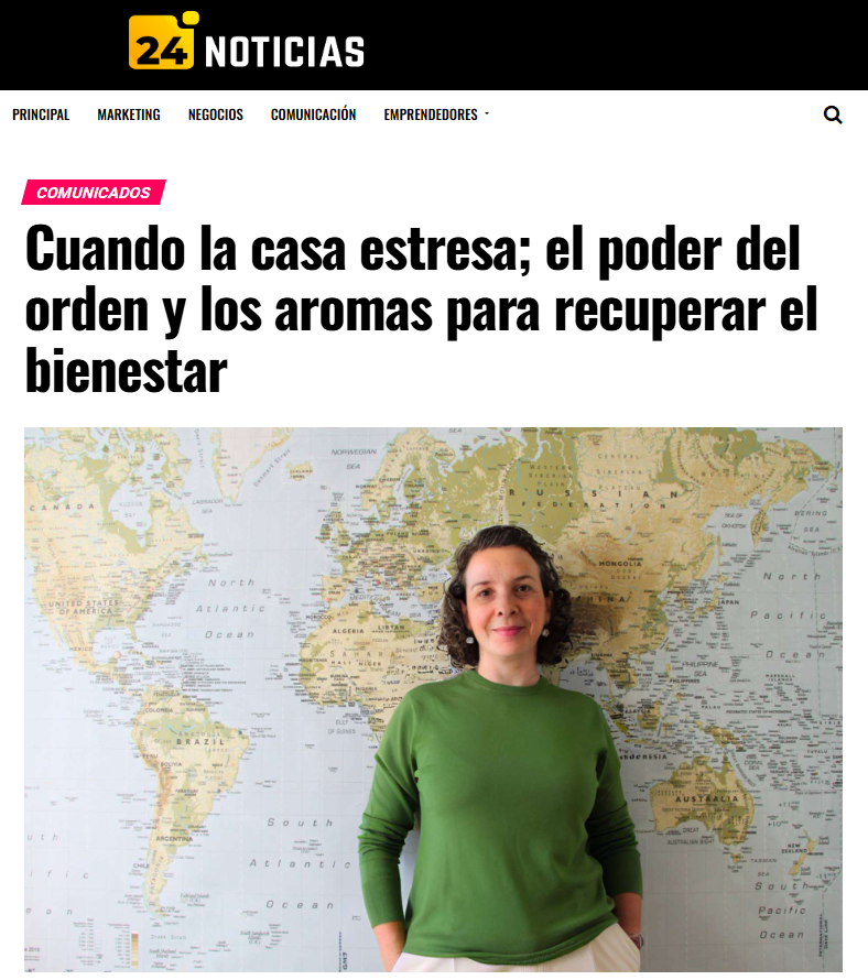Página web de 24Noticias con el titular de la semana sobre el poder del orden para restar el estrés en el hogar.